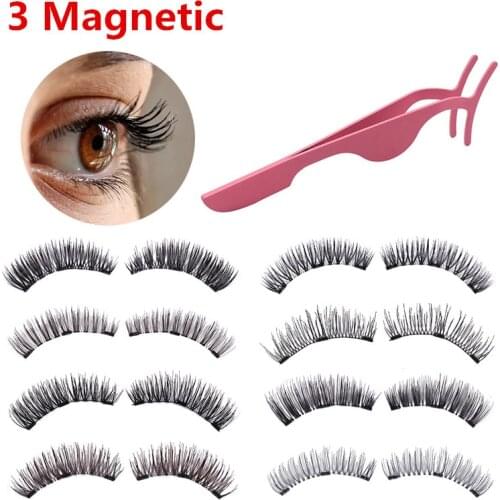 Lashes Magnetic 3 Magnet Flase Eyelashes 1 Pair Wearing Without Glue 3D Rich Style Thick Eyelashes Makeup With Box gift