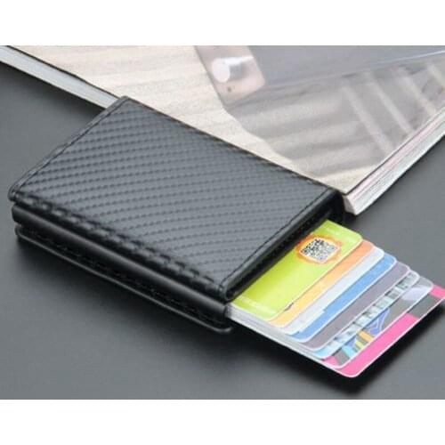 Rfid Blocking Bank ID Card Holder Magnet Wallet for Men Women Carbon Fiber Leather Trifold Slim Smart Card Wallets Money Bag