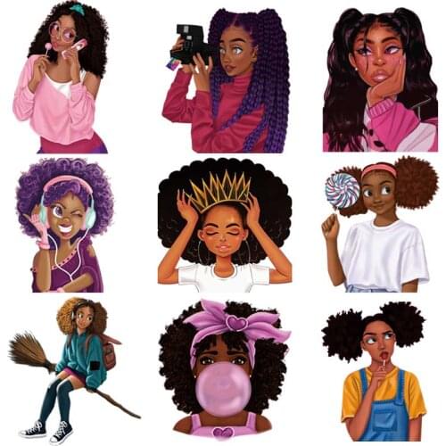 Cute Black Girl Iron-On Transfer For Clothing Applique Washable T-Shirts Thermo Adhesive Patches Simple Style Clothes Stickers