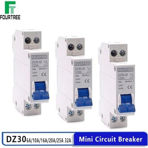 DPN DZ30 230V 1P+N Mini Circuit Breaker MCB 10A,16A,20A,25A,32A Lead Rail Breaking Capacity 4.5KA Laser Printing