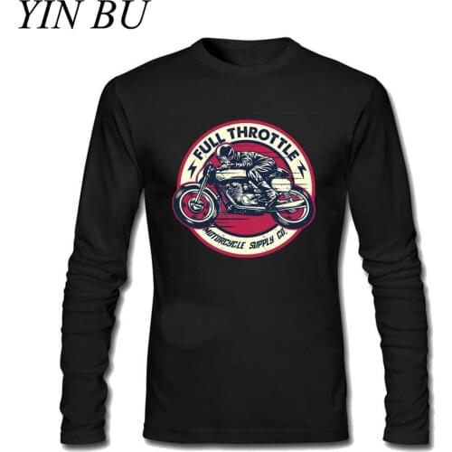 Cafe Racer Motorcycle Black T-shirt Mens S-XXL 100% Cotton Long Sleeve Tee Male Clothing Casual T Shirt Printing Top Tee