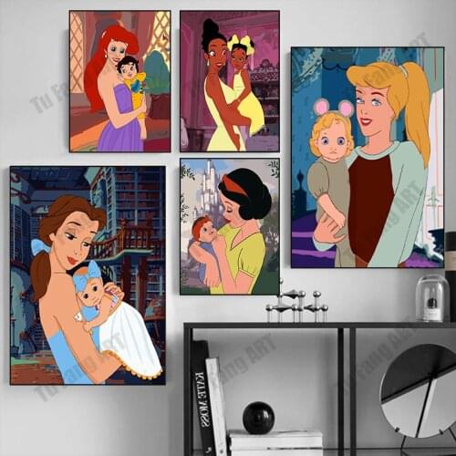Cartoon Princess Parent-child Canvas Painting Disney Snow White Anime Posters and Prints Wall Art Picture for Kids Room Decor