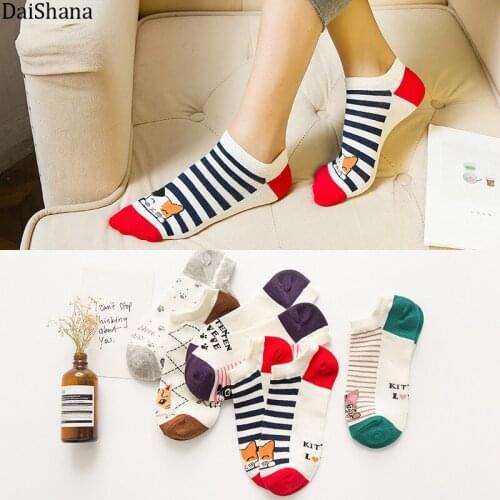 5 Pairs New Spring Summer Fashion Cartoon Animal Cat Bear Fruits Banana Women Breathable Cute Funny Socks Girl Ankle Boat Socks