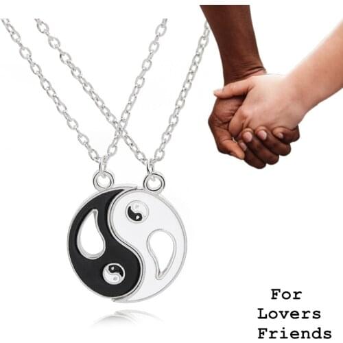 2Pcs/set Couple Necklaces Chinese Tai Chi Charm Stitching Pendant Chain Necklace Jewelry Brother Friend Lovers Gift Aesthetic