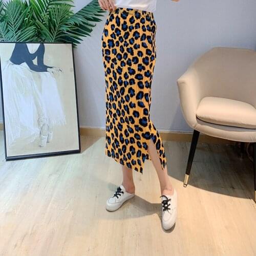 Pleated Leopard Print Yellow Skirt Pencil Skirt