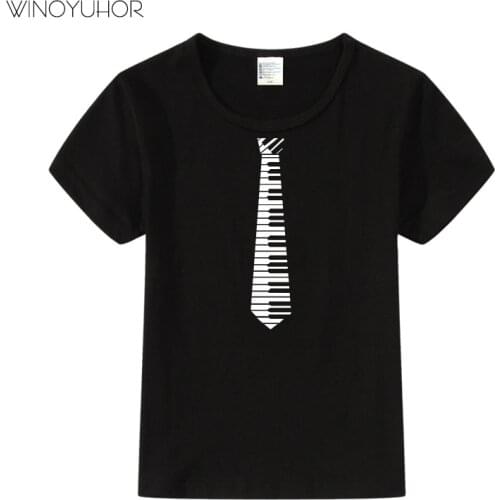 Piano Key Neck Tie Funny Print Casual T Shirt For Child Boy Girl Summer Short Sleeve Kids T-shirt Baby Brand Clothes