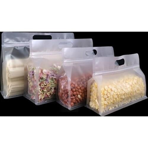 Transparent Plastic Bag With Zipper And Handle Nuts & Rice Frosted Container Food Package Manual Sealing Cake Takeaway Bag 50Pcs