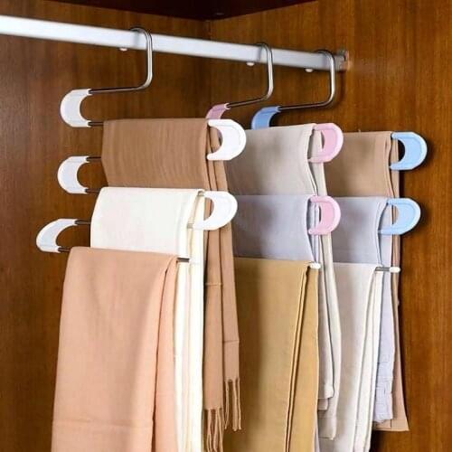 S-type Foldable Pants Rack Trouser Storage Rack Adjustable Pants Storage Shelf Closet Organizer Stainless Steel Clothes Hanger