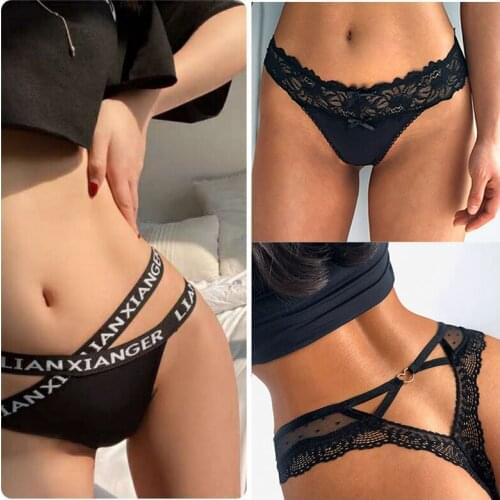 Sexy Underwear Women High Quality Cotton Briefs Transparent Hollow Out Thong Lingerie Female Comfort Pattern Letter Lace Panty