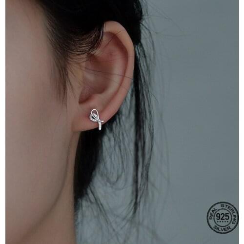 Ribbon Knotted Stud Earrings For Women Fashion Double Layer Geometry Simple Zircon Korean Creative Design Lady Girl Jewelry New