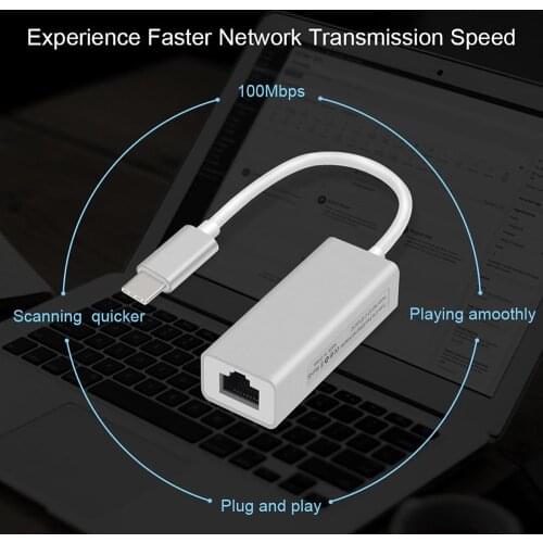 USB Type C Ethernet Adapter Network Card USB Type-C To RJ45 10/100Mbps Lan Internet Cable For IOSBook PC Windows XP 7 8 10 LUX