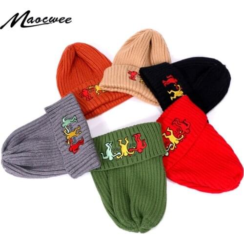 Skullies Beanies Unisex Winter Beanie Hat Embroidery Cartoon Miniature Hats For Men And Women Cap Outdoor Sports Thick Knitted H