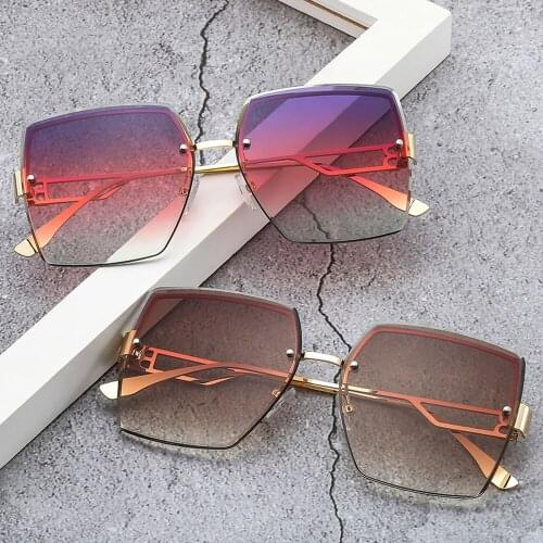Oversized Semi-rimless Gradient Sunglasses Women Men Luxury Brand Designer Eyewear Fashion Square Big Frame Sun Glasses Female
