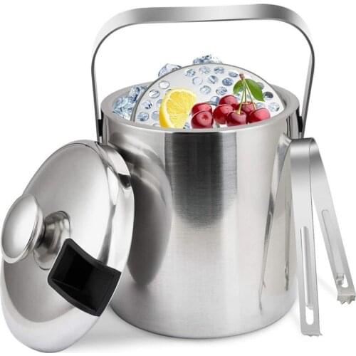 1300ml Ice Bucket Double Walled Metal 304 Stainless Steel Ice Cubes Container with Tongs Bar Accessories Beer Champagne Bucket