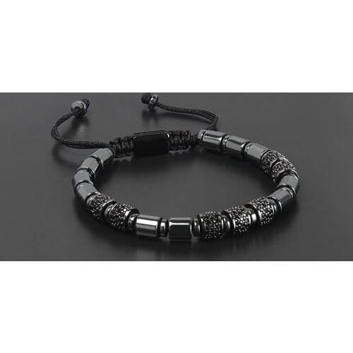High Quality Luxury Men Jewelry Balck CZ Tube Beaded Cylinder Macrame Bracelet Free Logo Service Drop Shipping