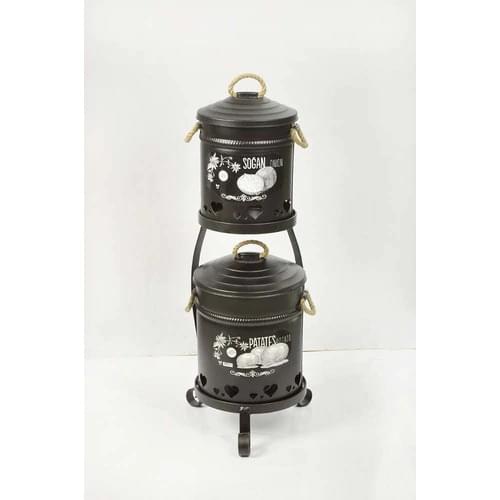 Yildiray Metal Metal Galvanized 2 Layer Economic Potato Onion Storage Bucket Black