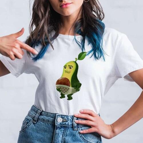 Funny Food Women T-shirt Avocado is pregnant Printed Cartoon T-shirts Female Speak Yourself Merch Girls Modern 90s Tshirt