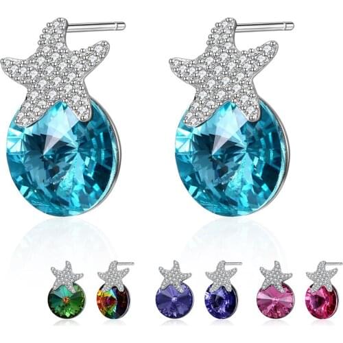 ZEMIOR 925 Sterling Silver Shinning Stars Earrings For Women Austria Multicolor Crystal Classic Party Fine Jewelry 2021 On Sale