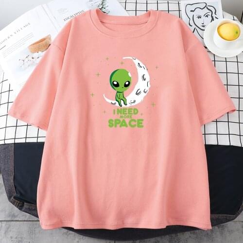 Need More Space Green Alien Womens T-Shirt Street Trendy Summer 2021 T Shirt Hip Hop Casual Tshirts Harajuku Black Tee Women