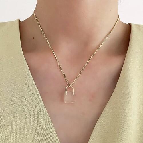 GSOLD Geometric Creative Transparent Resin Lock Pendant Necklace Simple Metal Clavicle Chain Women Fashion Neck Jewelry