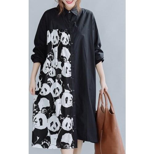 Women Vintage Cotton Dresses Turn-Down Collar Patchwork Robes 2021 New Summer Short Sleeve Female Loose Shirt Dresses 12289