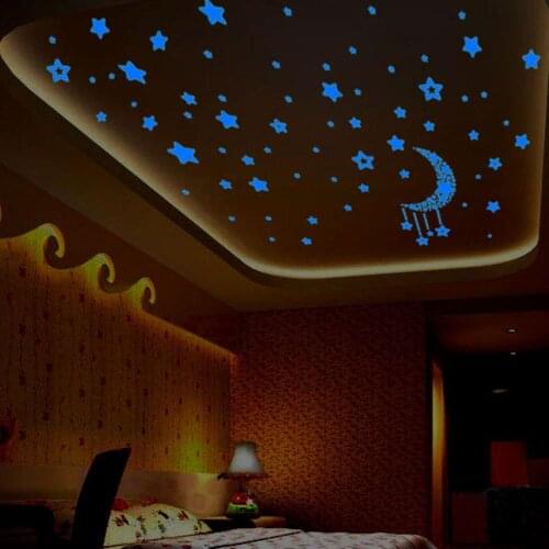 1 Set Stars Moon Glow In The Dark Wall Stickers Decals Home Decor Kids Room Bedroom Ceiling Fluorescent Wall Poster Sticker