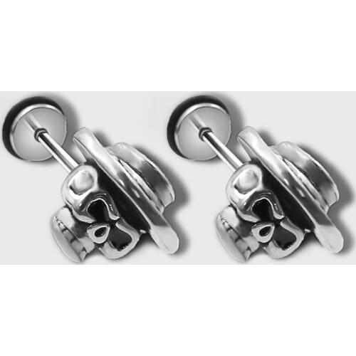 1 Pair Hat Skeleton Earring Stud for Men Unisex Women Cool Punk Style Earrings