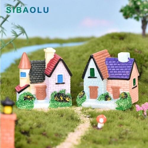 1pc Resin Villa Country House Figurine Simulation Building Model Home Decor Miniature Fairy Garden Decoration Accessories Modern