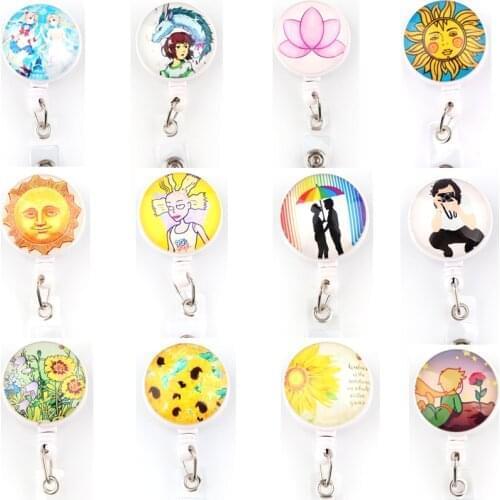 20pcs/lot BH1604 Cartoon SunFlower Little Prince Retractable Doctor Nurse Badge Reel Fashion Cute Students ID Card Badge Holder