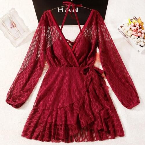 2021 Women Solid One Piece Swimwear Push Up Bathing Suit Swimming Beachwear Bandage Long Sleeve Swim Beach Dress Female Swimsuit