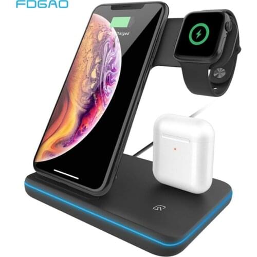 3 in 1 Fast Charging Station for AirPods 15W Qi Quick Wireless Charger For Apple Watch SE 6 5 4 3 2 iPhone 12 Pro 11 Samsung S20