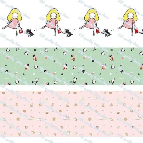 75mm cartoon pattern grosgrain printed ribbon 10/25/50 yards a set DIY Art Handmade Materials Ribbons and diy bows tape
