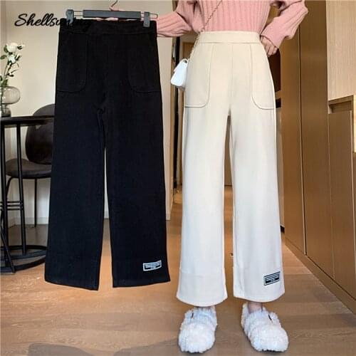 Shellsuning Wide Leg Pants Womens Autumn and Winter New High Waist Straight Thicken Pants Versatile Loose Casual Trousers