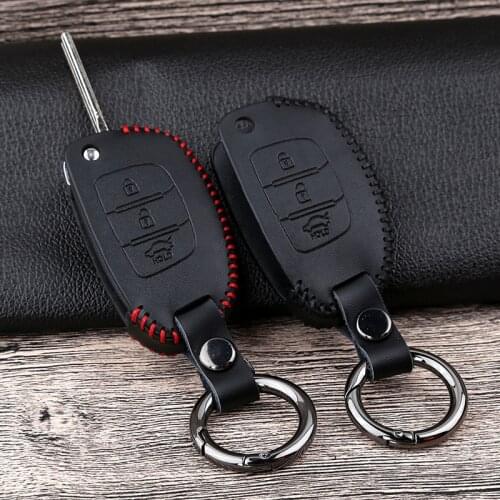 Leather Car Key Case Cover For Hyundai Tucson Creta IX35 i20 i30 Elantra Verna Santa Fe Solaris 2016 2017 2018 2019 Accessories