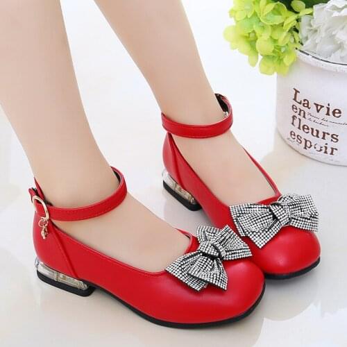 Children Shoes 2020 Girls Flats Leather Shoes Butterfly-knot Princess Shoes Big Kids Student Dance Performance Show Shoes