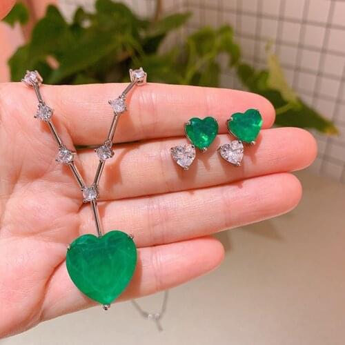 Funmode Green Heart Shape Cubic Zircon Jewelry Set For Women Wedding Accessories Fashion Bridal PartyJewelry Set Wholesale FS194