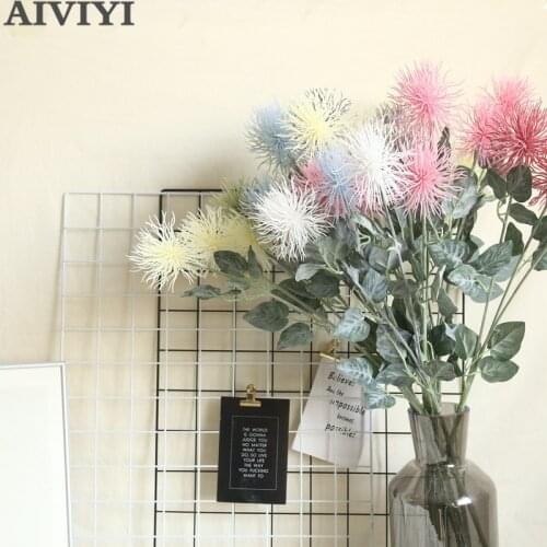 Artificial Spiked Ball Flower Fake Plants With Leaves Wedding Decor Plastic Artificial Flowers Garden Decoration