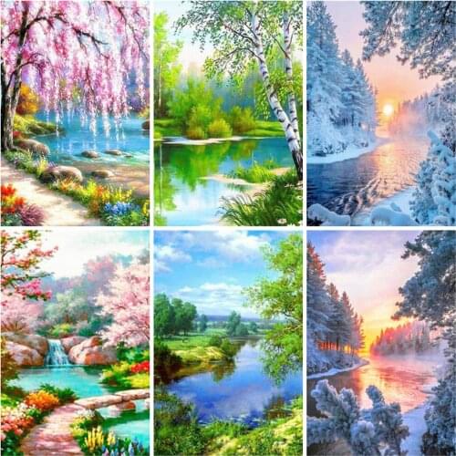 Winter Diamond Mosaic Landscape Full Layout Diamond Painting Snow River Cross Stitch Kit Diamond Embroidery New Arrival