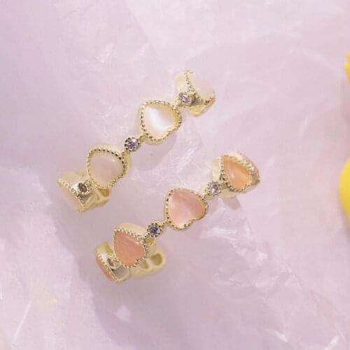 Fashion Open Ended Ring Adjustable Heart Shaped Opal Copper Finger Ring Women Accessories Jewelry Supplies