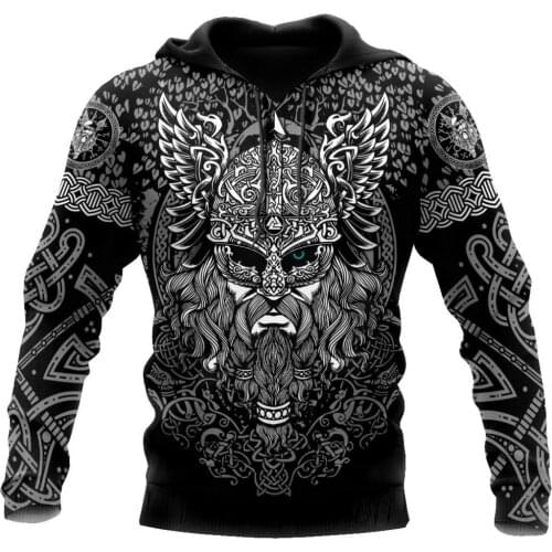 Mens Fashion Hoodies Vikings Odin Tattoo 3D Full Printed Sweatshirt Unisex Zip Casual Jacket DY87