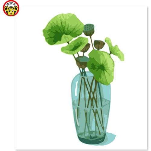 Painting by numbers art paint by number Lotus leaf flower green Flower arrangement Draw on canvas Famous paintings Abstract Col