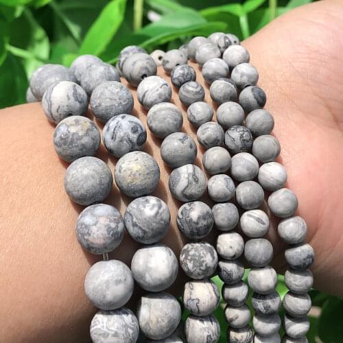 Natural Dull Polish Matte Map Stone Beads Round Loose Beads 15inches For Jewelry Making DIY Bracelet Pendant Necklace 4/6/810mm