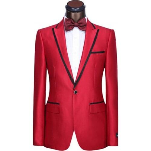 New Arrival Groomsmen Peak Lapel Groom Tuxedos Red Mens Suits Wedding/Prom Best Man (Jacket+Pants+Tie+Hankerchief) B833