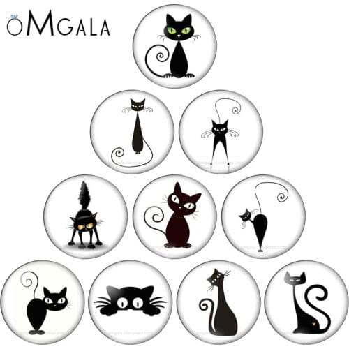New Lovely Black Cats Pet 10pcs mixed 10mm/12mm/16mm/18mm/25mm Round photo glass cabochon demo flat back Making findings
