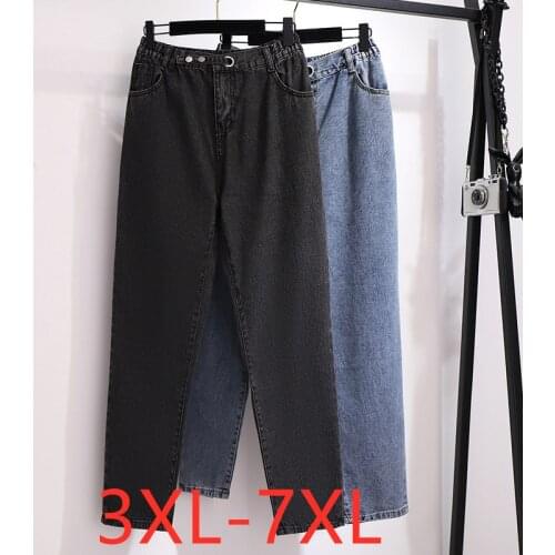 New ladies spring autumn plus size jeans for women large loose casual blue black straight denim long pants 3XL 4XL 5XL 6XL 7XL