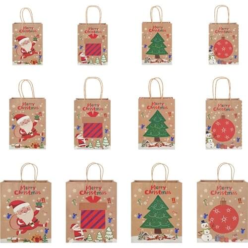 3/5pcs Kraft Paper Christmas Handle Bag Santa Claus Tree Ball Pattern Gift Candy Handbag Xmas Party New Year Navidad Noel Decor