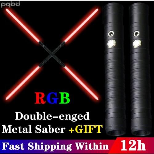 Pqbd Jedi Double-edged Lightsaber RGB 7 Color Metal Handle Heavy Dueling Sound Laser Sword Two In One Switchable LED Cosplay Toy