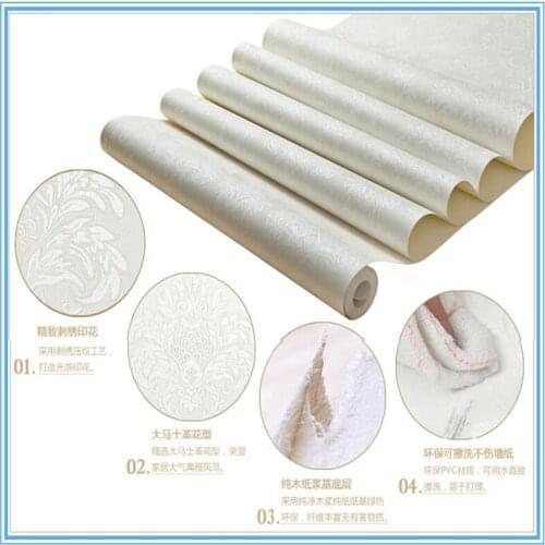 Luxury Ivory white color bedroom background Damascus european-style embossing PVC wallpaper wall paper roll
