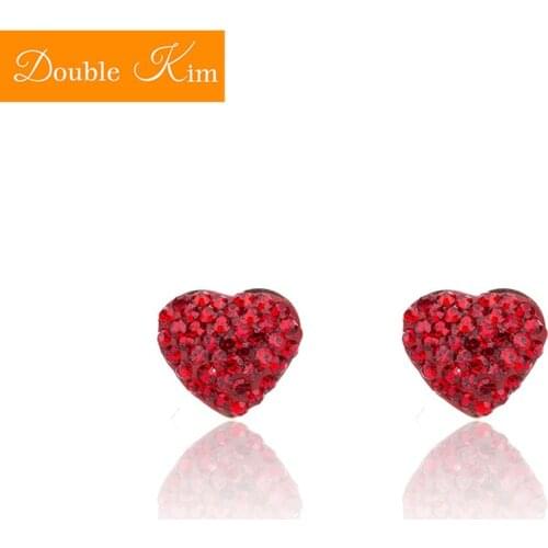 Red Love Heart Stud Earrings Titanium Stainless Steel Inlaid Zircon Earrings Rose Gold Color Fashion Trendy Women Jewelry Gift