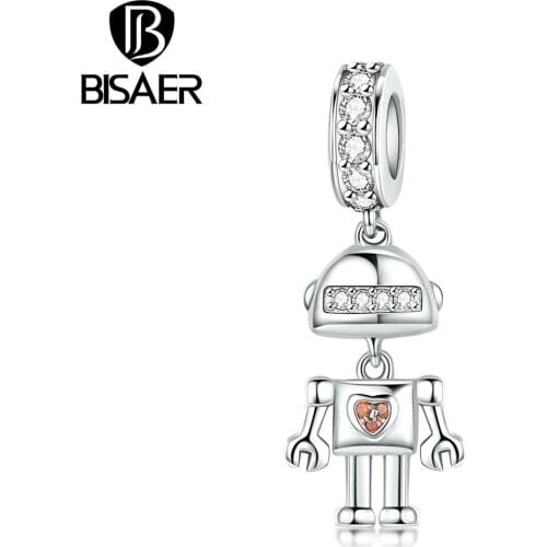 Bisaer Cartoon Robot Charm Pendant Bead Fashion Jewelry DIY Bangle & Accessories Fit Original Women Bracelet Gift WEYC007